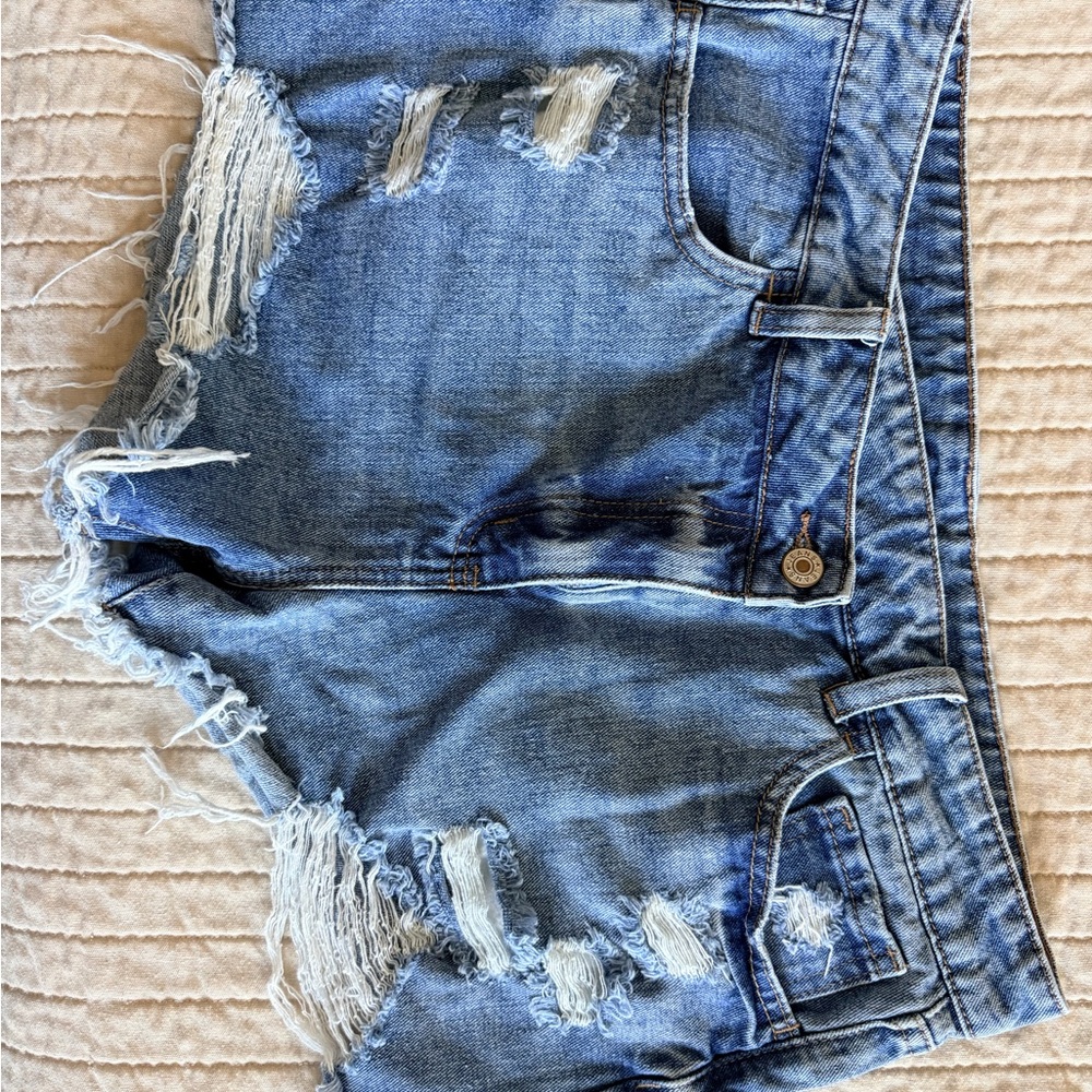 Distressed Blue Denim Shorts